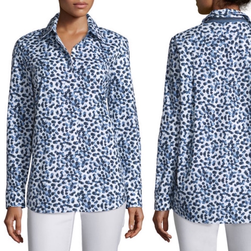 Lafayette 148 Brody Multi Dot Blouse In Grey